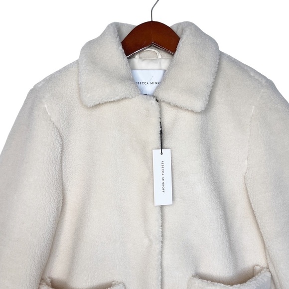 REBECCA MINKOFF NWT Teddy Sherpa Snap Front Coat Size Medium in Plush Cream - Picture 2 of 16